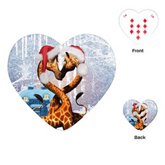 Christmas, Giraffe In Love With Christmas Hat Playing Cards (heart)  by FantasyWorld7