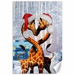 Christmas, Giraffe In Love With Christmas Hat Canvas 12  X 18   by FantasyWorld7