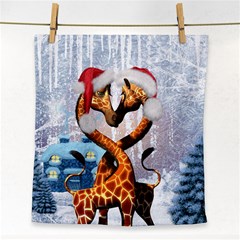 Christmas, Giraffe In Love With Christmas Hat Face Towel by FantasyWorld7