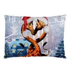 Christmas, Giraffe In Love With Christmas Hat Pillow Case by FantasyWorld7