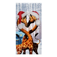 Christmas, Giraffe In Love With Christmas Hat Shower Curtain 36  X 72  (stall)  by FantasyWorld7