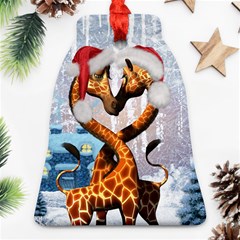 Christmas, Giraffe In Love With Christmas Hat Bell Ornament (two Sides) by FantasyWorld7