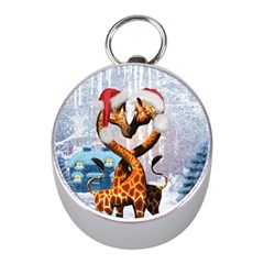 Christmas, Giraffe In Love With Christmas Hat Mini Silver Compasses by FantasyWorld7