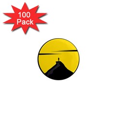 Man Mountain Moon Yellow Sky 1  Mini Magnets (100 Pack)  by Nexatart