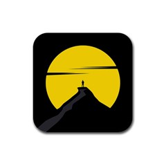 Man Mountain Moon Yellow Sky Rubber Square Coaster (4 Pack)  by Nexatart