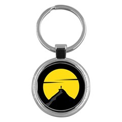 Man Mountain Moon Yellow Sky Key Chains (round)  by Nexatart