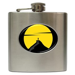 Man Mountain Moon Yellow Sky Hip Flask (6 Oz) by Nexatart