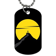 Man Mountain Moon Yellow Sky Dog Tag (two Sides) by Nexatart