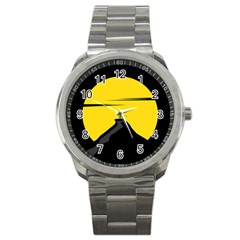 Man Mountain Moon Yellow Sky Sport Metal Watch by Nexatart