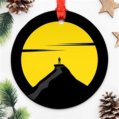 Man Mountain Moon Yellow Sky Round Ornament (two Sides) by Nexatart