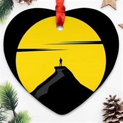 Man Mountain Moon Yellow Sky Heart Ornament (two Sides) by Nexatart