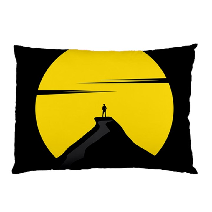 Man Mountain Moon Yellow Sky Pillow Case