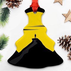 Man Mountain Moon Yellow Sky Christmas Tree Ornament (two Sides) by Nexatart