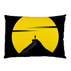 Man Mountain Moon Yellow Sky Pillow Case (two Sides) by Nexatart