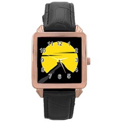 Man Mountain Moon Yellow Sky Rose Gold Leather Watch  by Nexatart