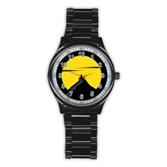 Man Mountain Moon Yellow Sky Stainless Steel Round Watch by Nexatart