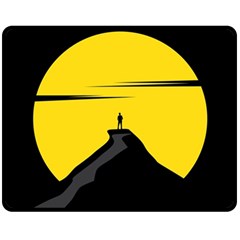 Man Mountain Moon Yellow Sky Double Sided Fleece Blanket (medium)  by Nexatart