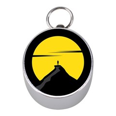 Man Mountain Moon Yellow Sky Mini Silver Compasses by Nexatart