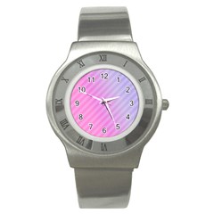 Diagonal Pink Stripe Gradient Stainless Steel Watch by Nexatart