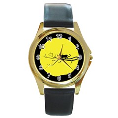 Jaguar Puma Animal Panther Cat Round Gold Metal Watch by Nexatart