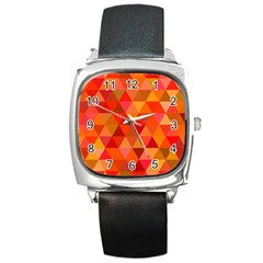 Red Hot Triangle Tile Mosaic Square Metal Watch by Nexatart