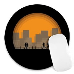 City Buildings Couple Man Women Round Mousepads by Nexatart