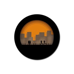 City Buildings Couple Man Women Rubber Coaster (round)  by Nexatart