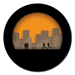 City Buildings Couple Man Women Magnet 5  (round) by Nexatart