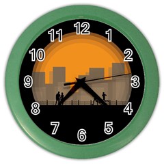 City Buildings Couple Man Women Color Wall Clocks by Nexatart