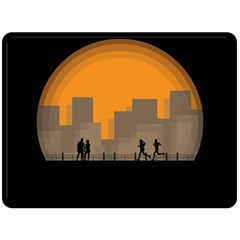 City Buildings Couple Man Women Fleece Blanket (large)  by Nexatart