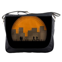 City Buildings Couple Man Women Messenger Bags by Nexatart