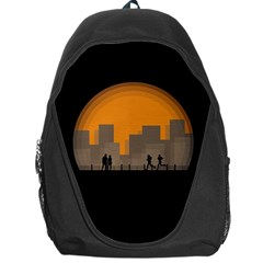 City Buildings Couple Man Women Backpack Bag by Nexatart