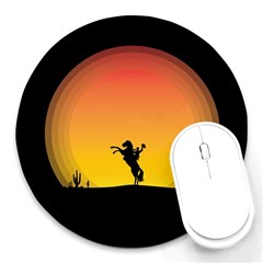 Horse Cowboy Sunset Western Riding Round Mousepads by Nexatart