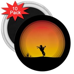 Horse Cowboy Sunset Western Riding 3  Magnets (10 Pack)  by Nexatart