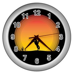 Horse Cowboy Sunset Western Riding Wall Clocks (silver)  by Nexatart