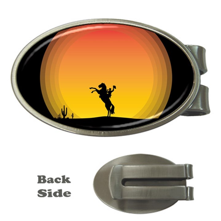 Horse Cowboy Sunset Western Riding Money Clips (Oval) 