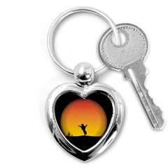 Horse Cowboy Sunset Western Riding Key Chains (heart)  by Nexatart