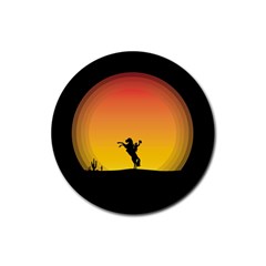 Horse Cowboy Sunset Western Riding Rubber Coaster (round)  by Nexatart