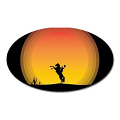 Horse Cowboy Sunset Western Riding Oval Magnet by Nexatart