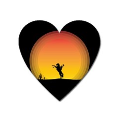 Horse Cowboy Sunset Western Riding Heart Magnet by Nexatart