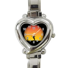 Horse Cowboy Sunset Western Riding Heart Italian Charm Watch by Nexatart