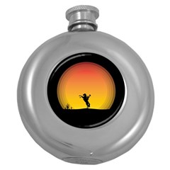 Horse Cowboy Sunset Western Riding Round Hip Flask (5 Oz) by Nexatart