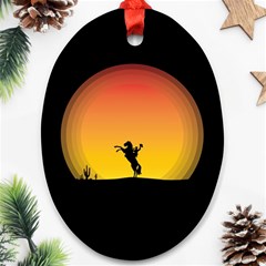 Horse Cowboy Sunset Western Riding Oval Ornament (two Sides) by Nexatart