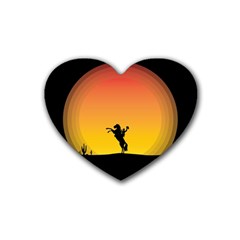 Horse Cowboy Sunset Western Riding Rubber Coaster (heart)  by Nexatart