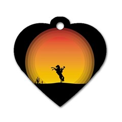 Horse Cowboy Sunset Western Riding Dog Tag Heart (one Side) by Nexatart