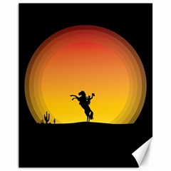 Horse Cowboy Sunset Western Riding Canvas 11  X 14   by Nexatart