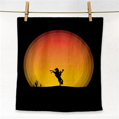 Horse Cowboy Sunset Western Riding Face Towel by Nexatart