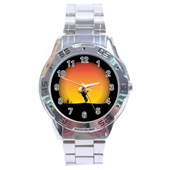 Horse Cowboy Sunset Western Riding Stainless Steel Analogue Watch by Nexatart