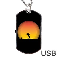 Horse Cowboy Sunset Western Riding Dog Tag Usb Flash (two Sides) by Nexatart