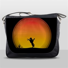 Horse Cowboy Sunset Western Riding Messenger Bags by Nexatart